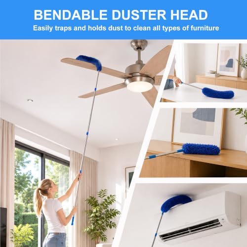 Cobweb Duster with 2-14 ft Extension Pole, Spider Web Brush, Microfiber Feather - Image 4