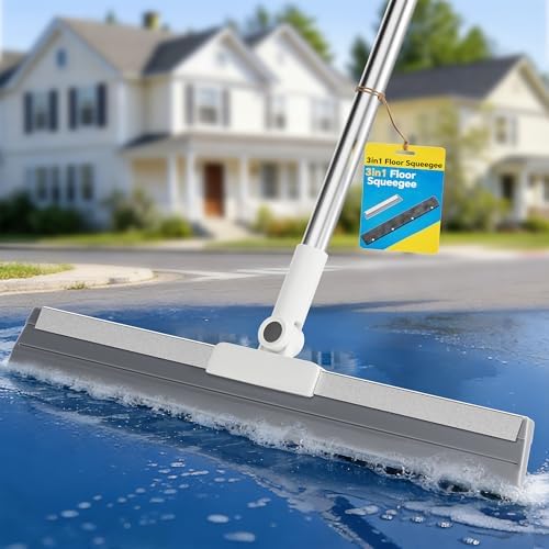 Floor Squeegee Broom with Long Handle, Heavy Duty Rubber Squeegee Kit, Scrubber by LFBEAR