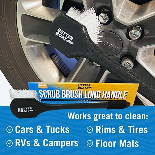 Stiff Hand Scrub Brush, Large Handle Heavy Duty Tire and Wheel Cleaning - Image 2