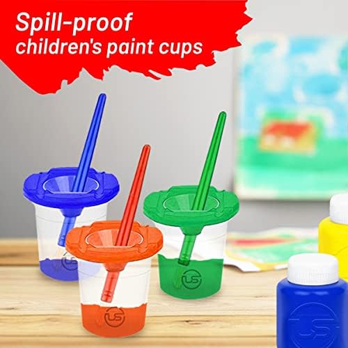 Paint Cups with Lids for Kids 10 No Spill Paint Containers, Paintbrushes - Image 4