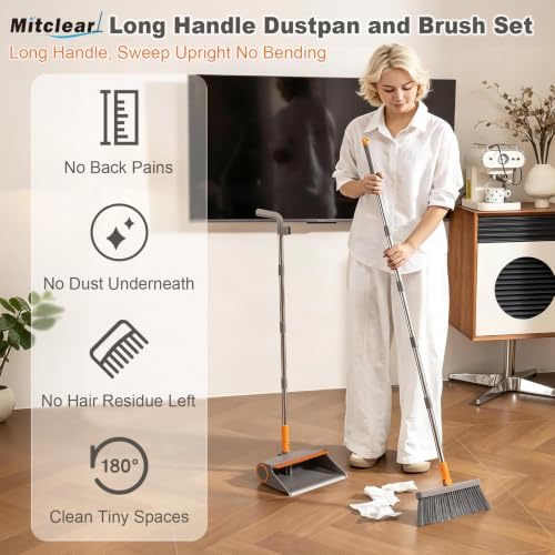 Mitclear Broom and Dustpan Set, Retractable Self-Cleaning Comb Teeth - Image 2
