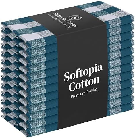Gingham Checked Kitchen Dish Towels 12 Pack, 100% Cotton, Quick Dry Wash Rags by SoftopiaCotton