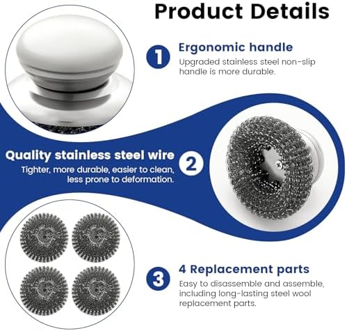 5Pcs Steel Wool Scrubber with Handle - Image 3