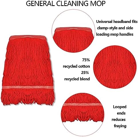 3-Pack Commercial Red Cotton Loop Wet Mop Head Refill - Image 5
