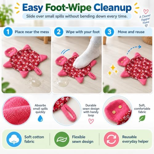 Floor Turtle Foot Mop, Washable Spill Towels, 4 Pack - Image 3