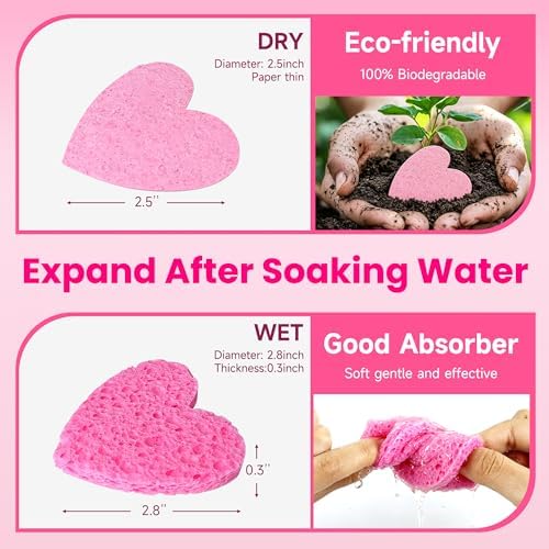Silkyhose 120Pcs Compressed Cellulose Sponges, Heart-Shape Exfoliating - Image 2
