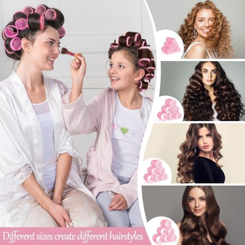 obeoby 4 Sizes Hair Rollers for Women Pink Curlers Set - Image 3