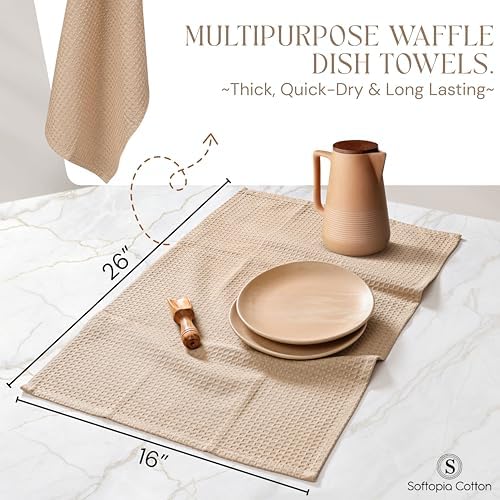 Beige Waffle Kitchen Dish Towels, 100% Cotton, Quick Dry, Super Absorbent - Image 4