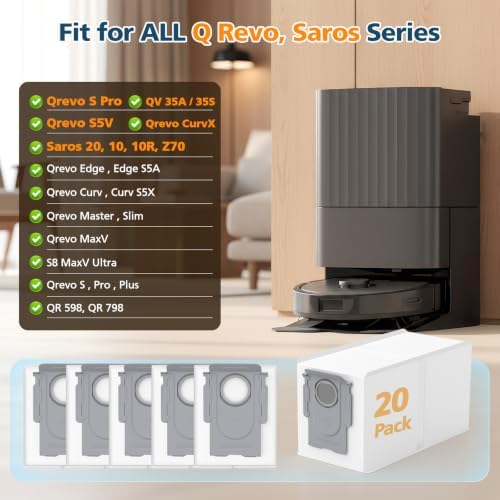 20 Pack QRevo Dust Bags for Roborock Qrevo S Pro, QV 35A, Qrevo S5V - Image 2