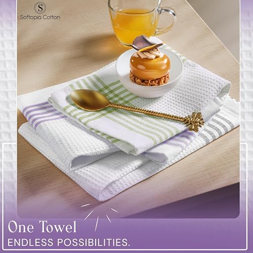 Waffle White & Multi Colors Kitchen Towels 12 Pack, 100% Cotton, 16x26 inches - Image 5