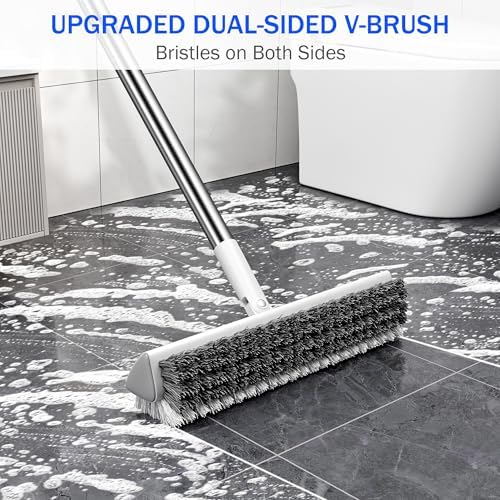 Grout Brush with Long Heavy Duty Handle, 180° Swivel Floor Scrub Brush - Image 5