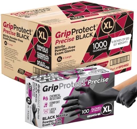 GripProtect Precise Black Nitrile Gloves 4 Mil, Chemical Resistant Gloves by PremiumDisposableGloves