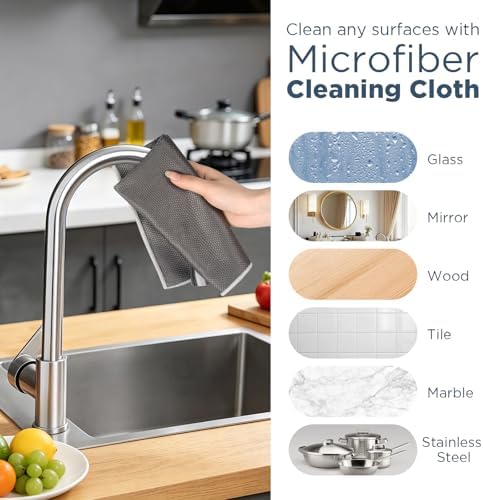 SINLAND Microfiber Glass Cleaning Cloth Streak Free Magic Towels Grey - Image 3