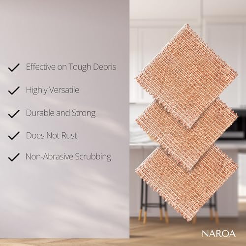 Naroa Copper Scrubbing Pads 3 Pack | 2-Ply Non-Abrasive Metal Mesh Scrubber | - Image 3