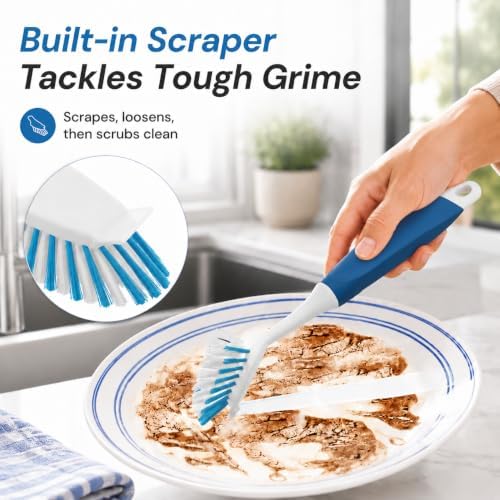 2-Pack Dish Brushes with Scraper, Durable Nylon Bristles Kitchen Scrub Brush - Image 3
