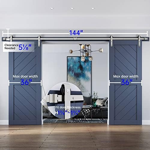 EaseLife 12 FT Brushed Nickel Double Sliding Barn Door Hardware Track Kit - Image 6