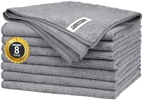 FIXSMITH Grey Microfiber Cleaning Cloth -Pack of 8, Highly Absorbent Cleaning by FIXSMITH