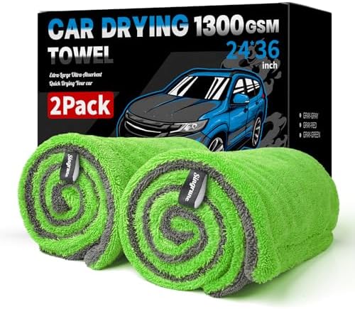 2 Pack XL Car Drying Towel – 1300GSM Ultra Absorbent Microfiber, Twisted Loop by Unknown