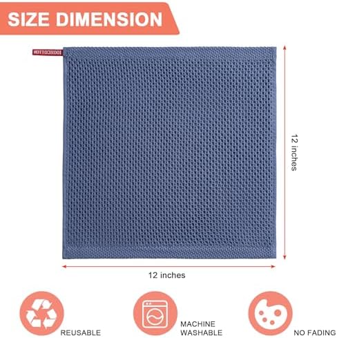 Kitchen Towels 8-Pack Kitchen Dish Cloths, 100% Cotton, 12x12 In - Image 2