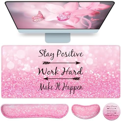 Mousepad Pink, Mouse Pad with Wrist Rest by QOMOLAMA