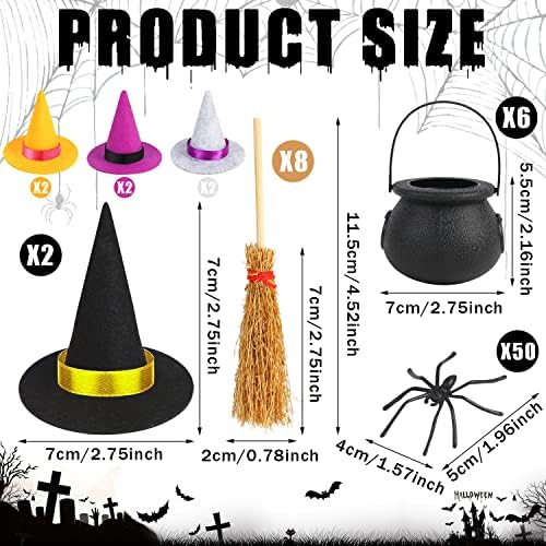 CCINEE 72Pcs Mini Black Cauldron Kettles Witch Hats Brooms - Image 2