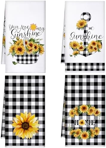 Bencailor 4 Pcs Sunflower Kitchen Towels Set, Hand Tea Towels Gifts by Bencailor