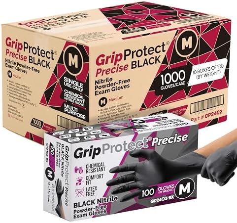 GripProtect Precise Black Nitrile Gloves 4 Mil, Chemical Resistant Gloves by PremiumDisposableGloves