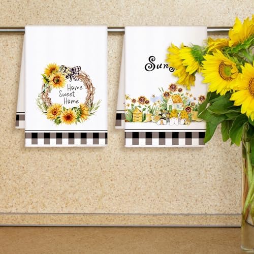 Bencailor 4 Pcs Sunflower Kitchen Towels Floral Hand Dish Towels Gift - Image 5