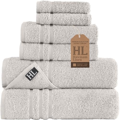 Hawmam Linen Towel Set, Turkish Cotton, 6 Pack, Ice Silver by HawmamLinen
