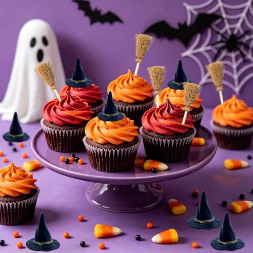40Pcs Miniature Witch Hat and Straw Broom Set - Image 3