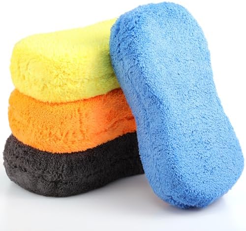 4 Pcs Large Microfiber Car Wash Sponges, 8.9 x 4.7 Inch by Tanlade