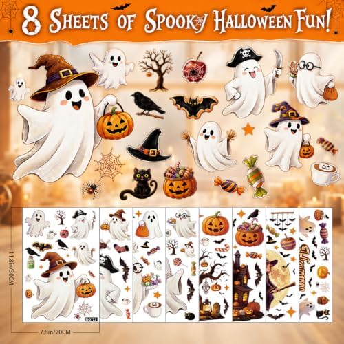 8 Sheets Halloween Window Clings Vintage Ghost Evil Pumpkin Bat Black Cat - Image 2