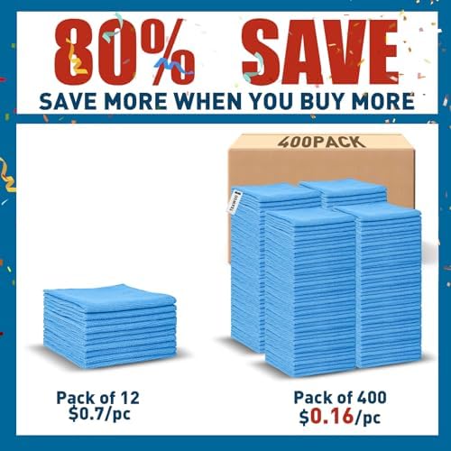 TEAWOO Blue Microfiber Towels Bulk-400 Pack, Cleaning Cloths Bulk - Image 2