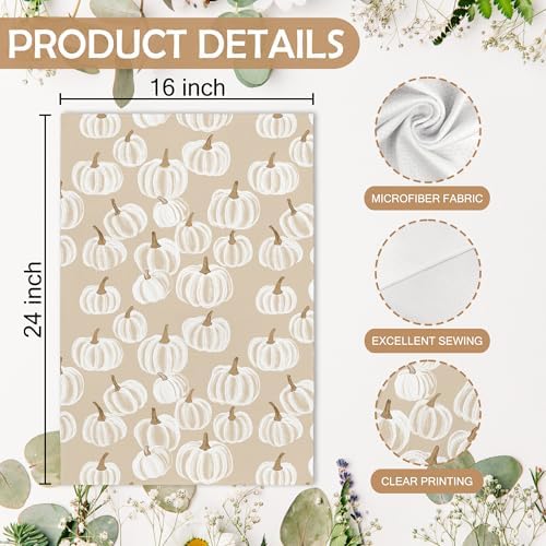 Fall Hello Pumpkin Kitchen Towels and Dishcloths Sets of 2, Fall Beige White - Image 7
