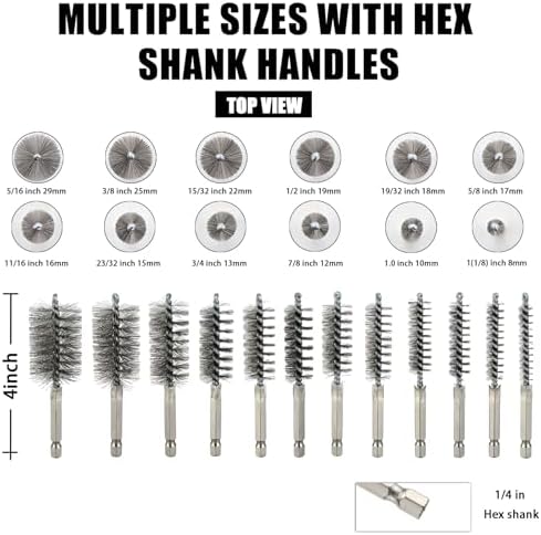 MAXMAN 12pcs Wire Brush Set, 1/4" Hex Stainless - Image 2