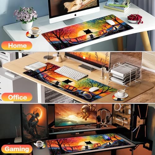 Mouse Pad with Wrist Rest Black Cat, 4-in-1 Large Mousepad Keyboard - Image 7
