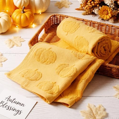 Mindsoft 2 Pcs Fall Hand Towels 3D Pumpkin Jacquard - Image 3