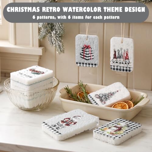 Hahafelt 36 Counts Buffalo Plaid Christmas Compressed Cellulose Spong Bulk - Image 3