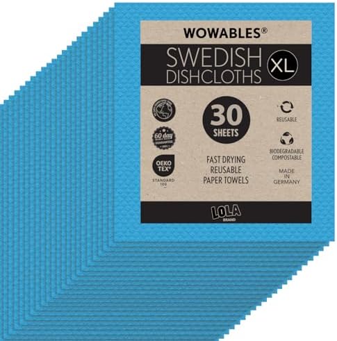 Swedish Dishcloths for Kitchen XL, 30 Sheet Roll, Biodegradable & Compostable by LolaProducts