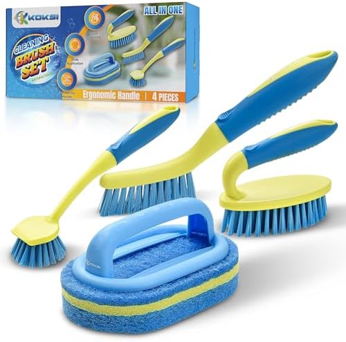 Scrub Brush Set for Bathroom Kitchen Bathtub Toilet Deep Cleaning Brush Tools by Koksi