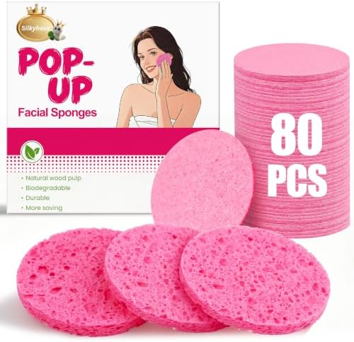 Silkyhose 80Pcs Compressed Cellulose Sponges, Round Exfoliating by Silkyhose