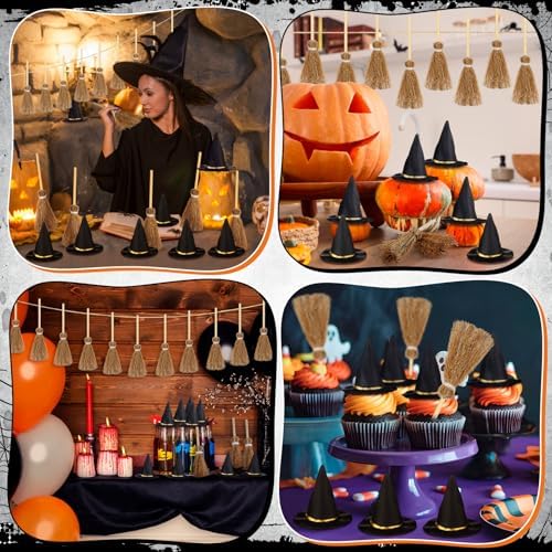 WinnerWhy 48 Pcs Mini Witch Hat Broom Set, 1.5 Inches - Image 5