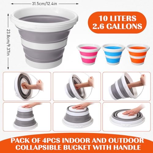 Pickmesh 4 Pack Collapsible Plastic Bucket, 2.6 Gallon - Image 2