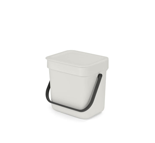 Brabantia Sort & Go Food Trash Can (0.8 Gal/Light Gray) Small Countertop Kitchen Compost Caddy with Handle & Removable Lid, Easy Clean
