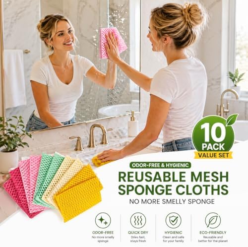 OliviaTree 10 Pack Dish Washing Net Cloths, Quick Dry Mesh Net Scourer Pads - Image 6