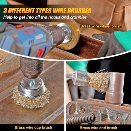 POLIWELL 9 Pack Wire Wheel Cup Brush Carbon Steel Brass Coated - Image 5