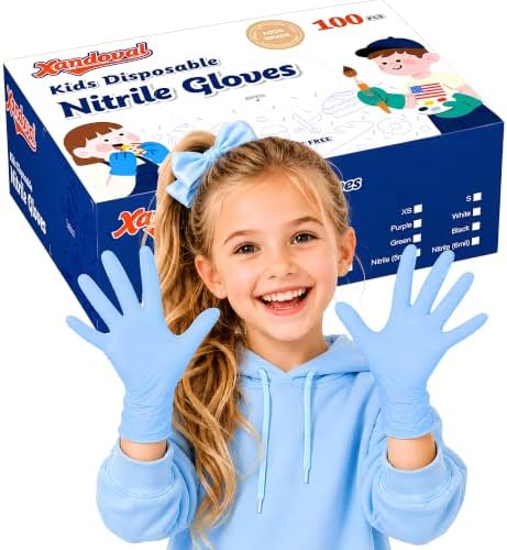 Kids Disposable Gloves, 5-Mil Safe Blue Nitrile by Xandoval