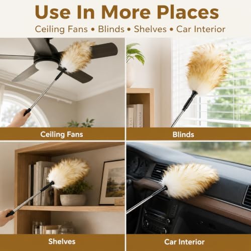 Lambswool Cleaning Duster with Telescopic Stainless Steel Pole, Ergonomic Non - Image 4