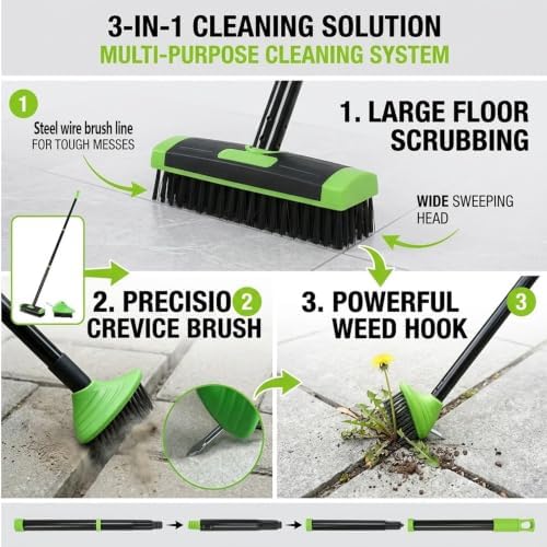 3-in-1 Floor Scrub Brush with Long Handle, Weed Brush - Image 2