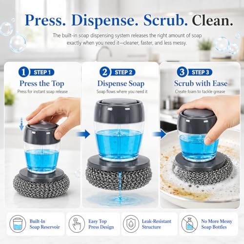 Soap Dispensing Palm Brush Set, 2 Pack Dish Scrubber - Image 3